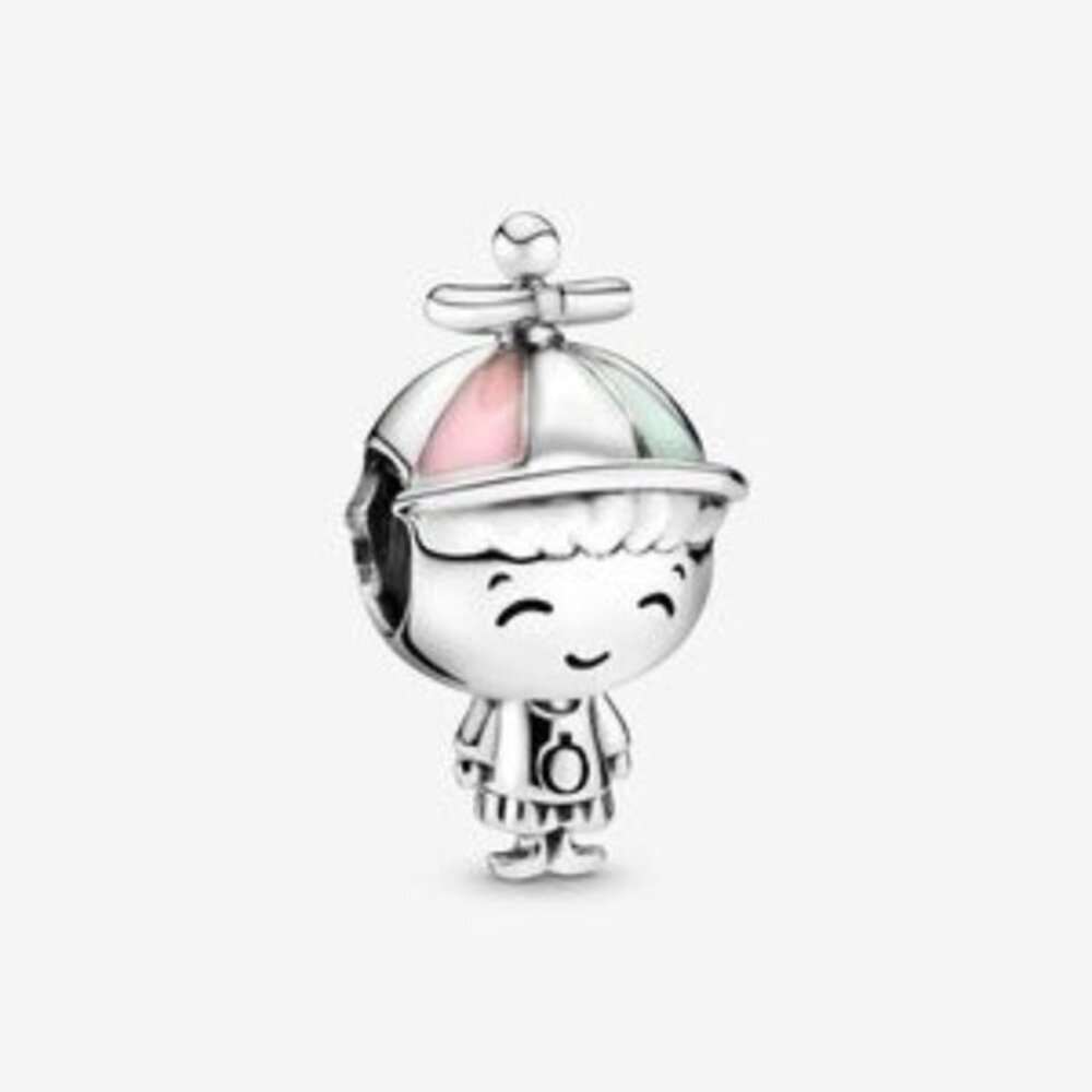 Pandora Silver Boy Charm with Pink and Mint Accents